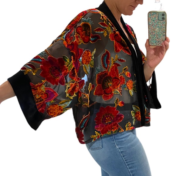 Target xhilaration crushed velvet sheer floral open front kimono xl/xxl - Picture 3 of 7